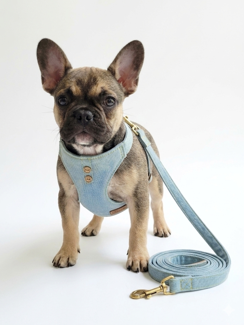 Light Denim Pet Harness with Matching Leash